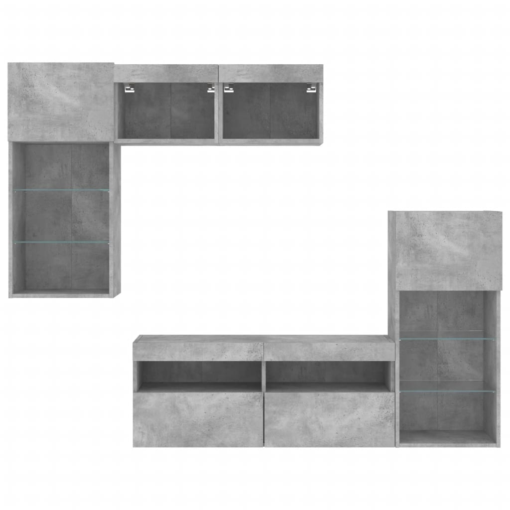 vidaXL 5 Piece TV Wall Units with LED Concrete Grey Engineered Wood