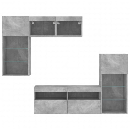 vidaXL 5 Piece TV Wall Units with LED Concrete Grey Engineered Wood