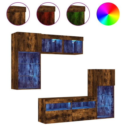 vidaXL 5 Piece TV Wall Units with LED Smoked Oak Engineered Wood