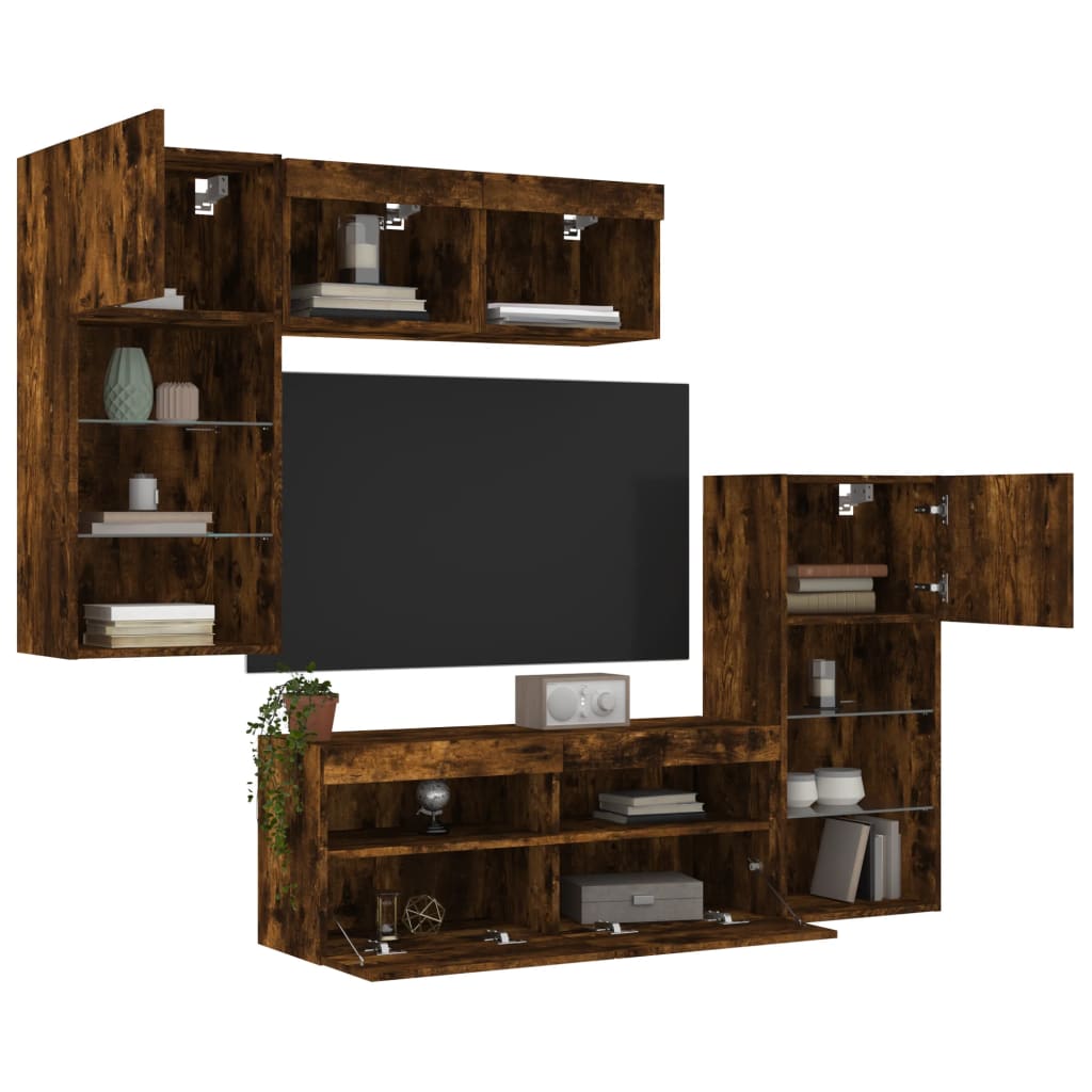 vidaXL 5 Piece TV Wall Units with LED Smoked Oak Engineered Wood