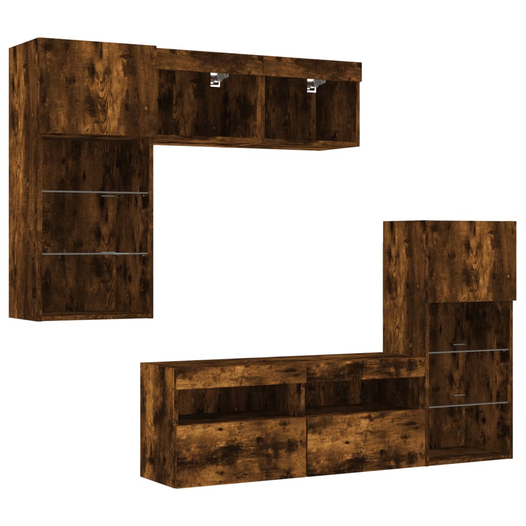 vidaXL 5 Piece TV Wall Units with LED Smoked Oak Engineered Wood