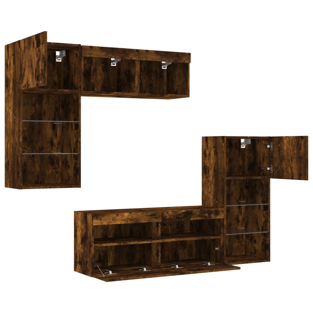 vidaXL 5 Piece TV Wall Units with LED Smoked Oak Engineered Wood