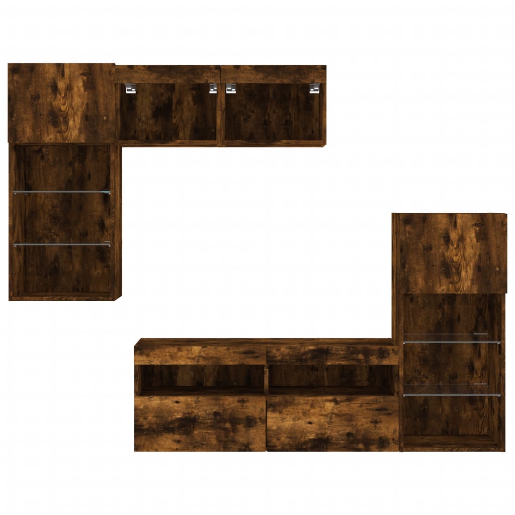vidaXL 5 Piece TV Wall Units with LED Smoked Oak Engineered Wood