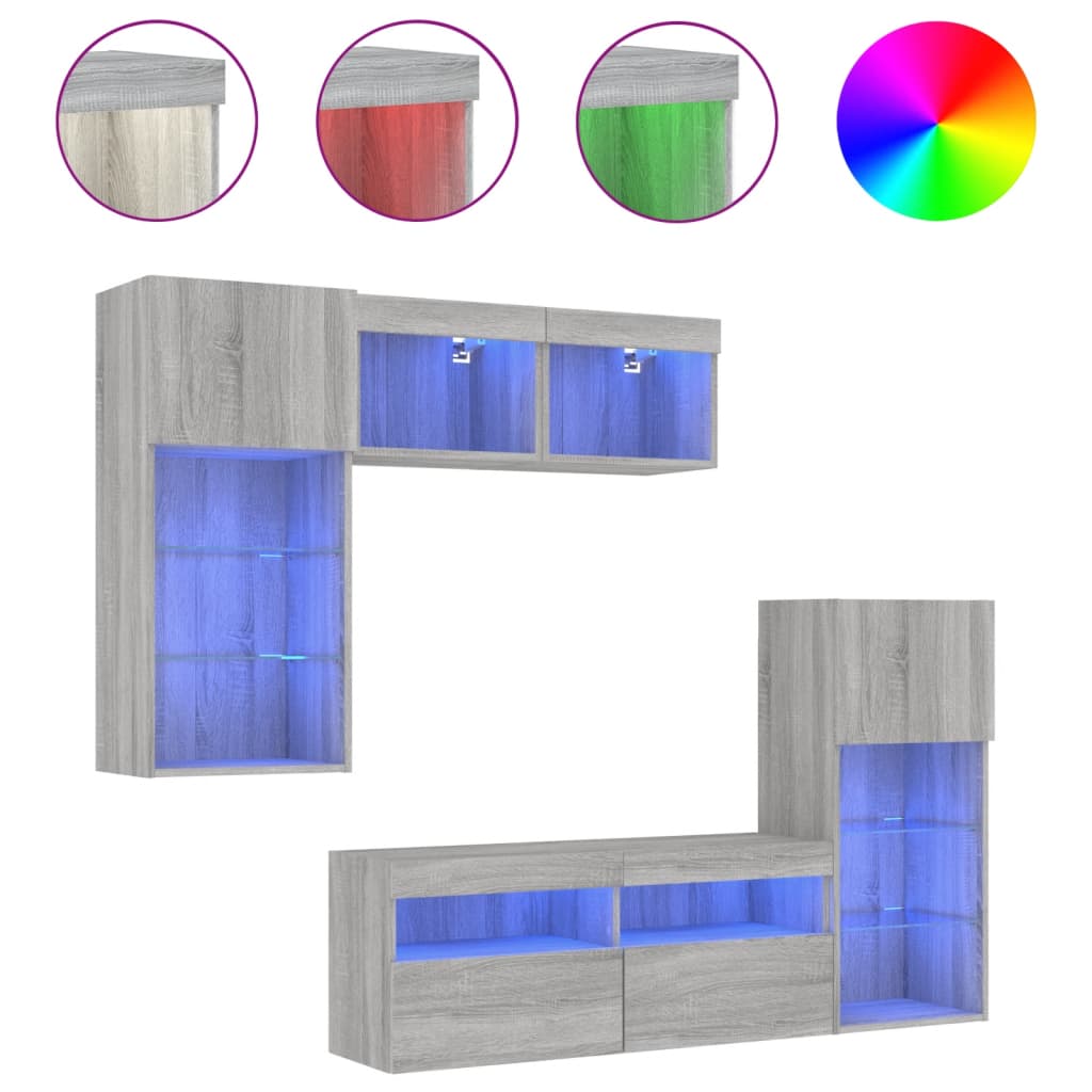 vidaXL 5 Piece TV Wall Units with LED Grey Sonoma Engineered Wood