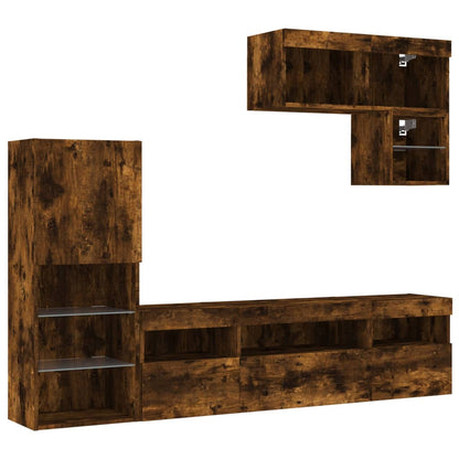 vidaXL 6 Piece TV Wall Units with LED Smoked Oak Engineered Wood