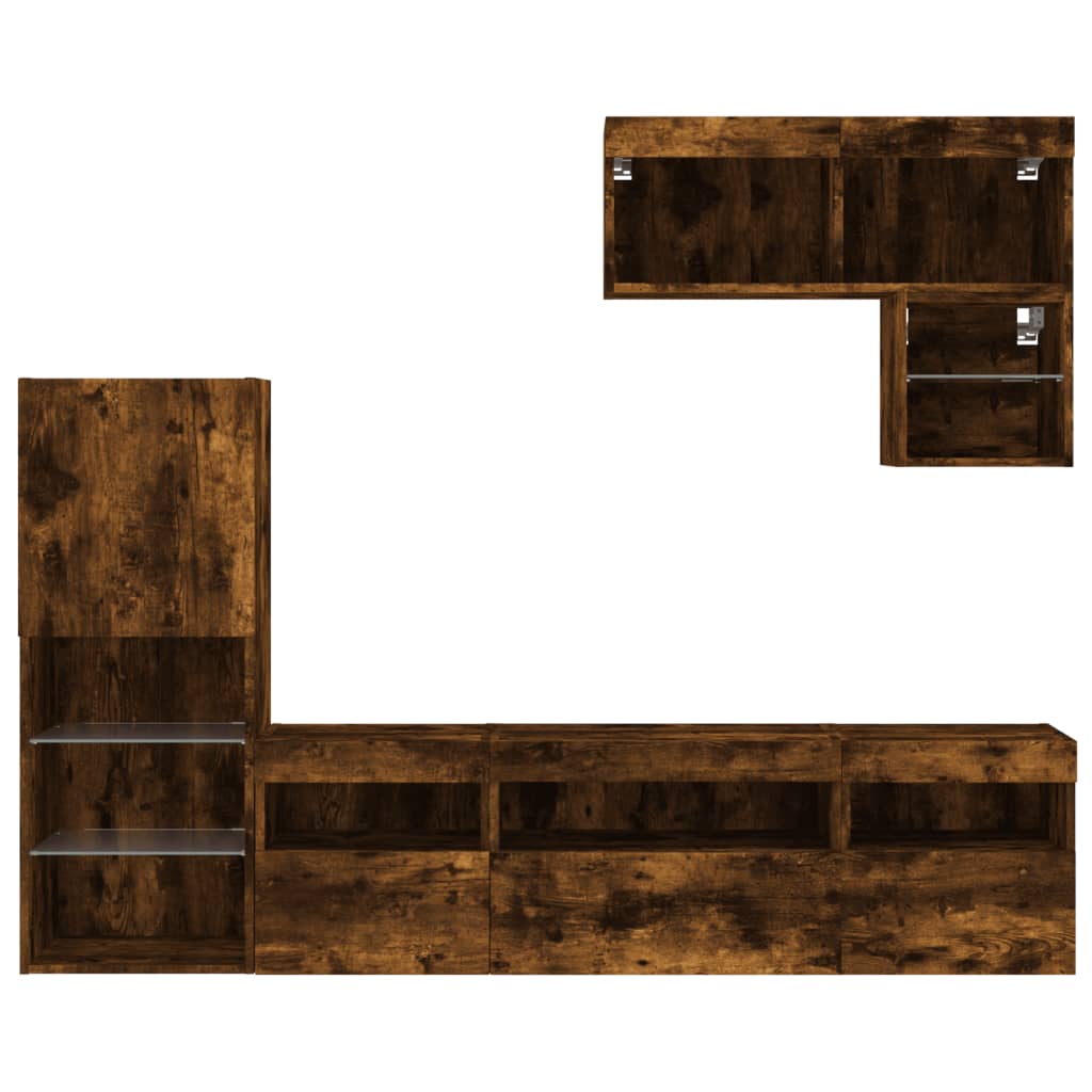 vidaXL 6 Piece TV Wall Units with LED Smoked Oak Engineered Wood
