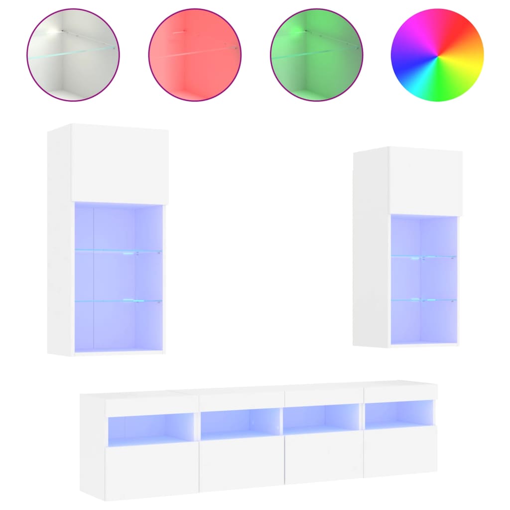 vidaXL 5 Piece TV Wall Units with LED White Engineered Wood