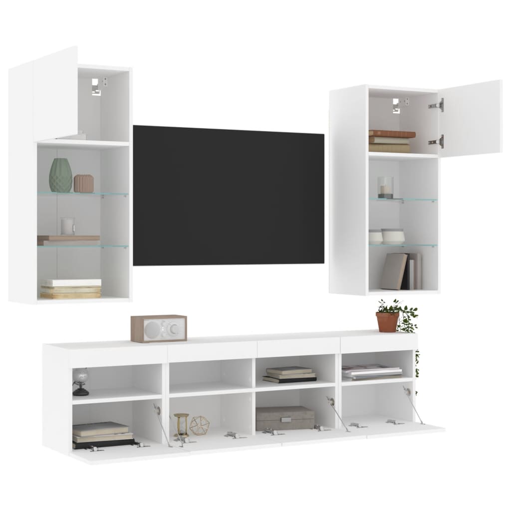 vidaXL 5 Piece TV Wall Units with LED White Engineered Wood