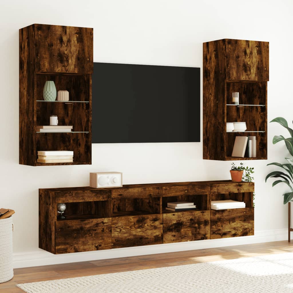 vidaXL 5 Piece TV Wall Units with LED Smoked Oak Engineered Wood