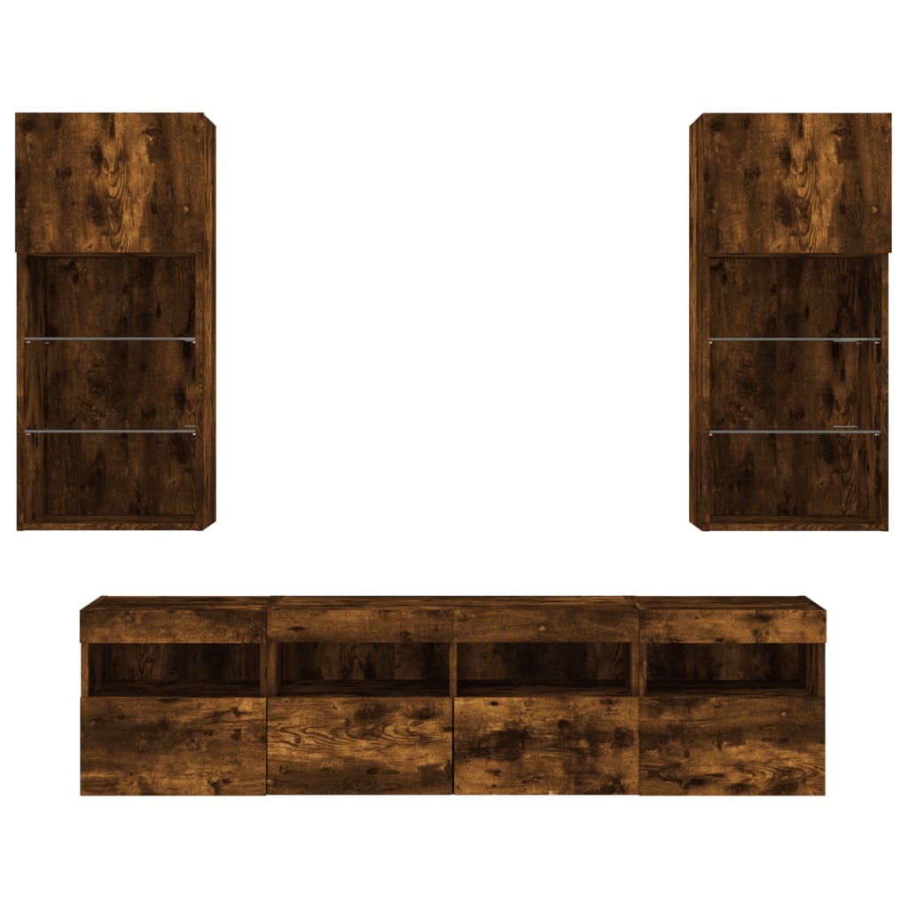 vidaXL 5 Piece TV Wall Units with LED Smoked Oak Engineered Wood