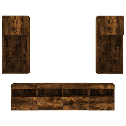 vidaXL 5 Piece TV Wall Units with LED Smoked Oak Engineered Wood