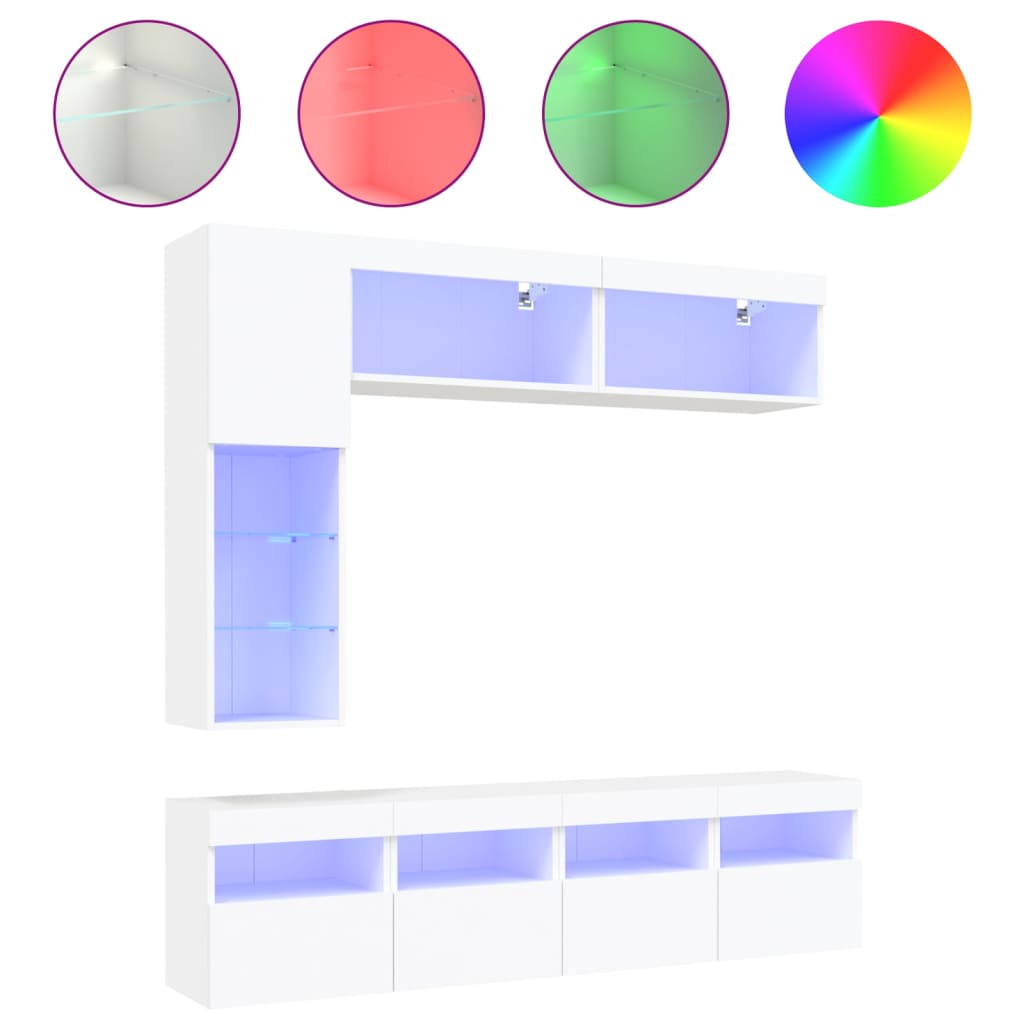 vidaXL 7 Piece TV Wall Cabinet Set with LED Lights White