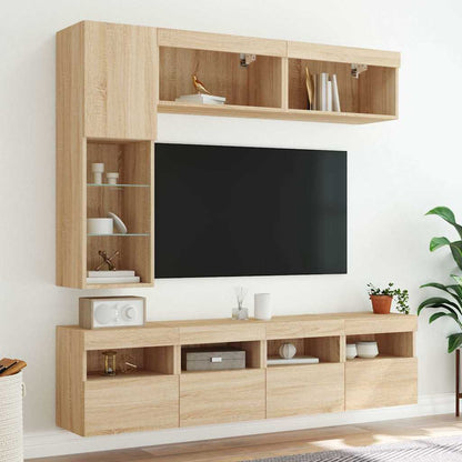 vidaXL 7 Piece TV Wall Cabinet Set with LED Lights Sonoma Oak