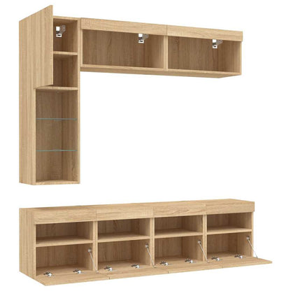 vidaXL 7 Piece TV Wall Cabinet Set with LED Lights Sonoma Oak