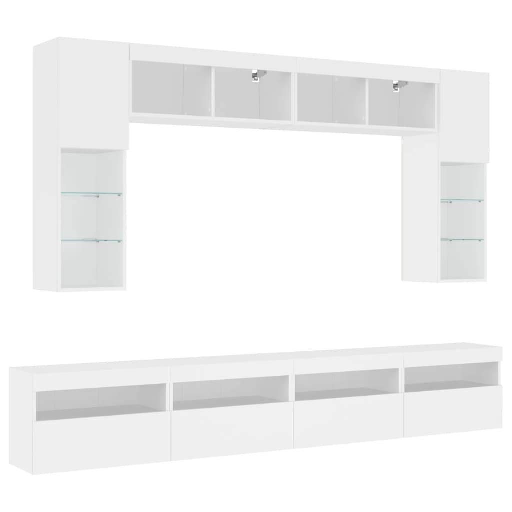 vidaXL 8 Piece TV Wall Cabinet Set with LED Lights White