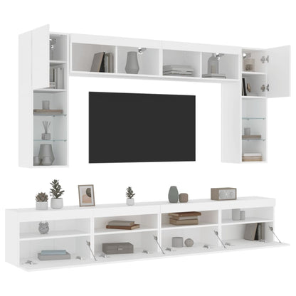 vidaXL 8 Piece TV Wall Cabinet Set with LED Lights White