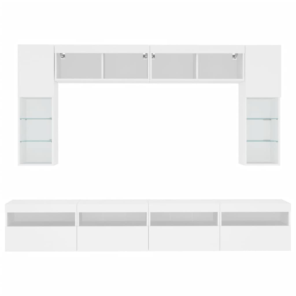 vidaXL 8 Piece TV Wall Cabinet Set with LED Lights White