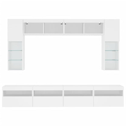 vidaXL 8 Piece TV Wall Cabinet Set with LED Lights White