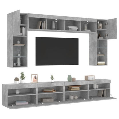 vidaXL 8 Piece TV Wall Cabinet Set with LED Lights Concrete Grey