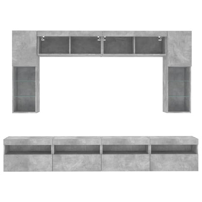 vidaXL 8 Piece TV Wall Cabinet Set with LED Lights Concrete Grey