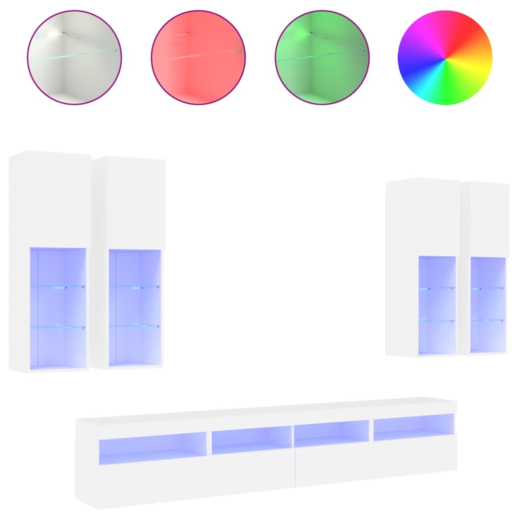 vidaXL 7 Piece TV Wall Cabinet Set with LED Lights White