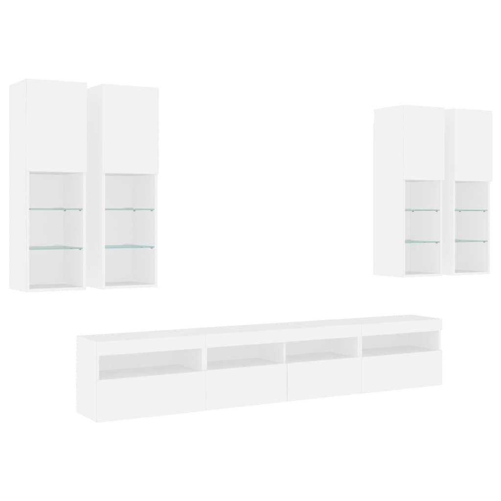 vidaXL 7 Piece TV Wall Cabinet Set with LED Lights White