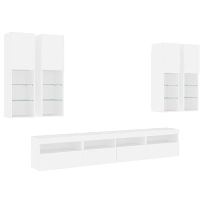 vidaXL 7 Piece TV Wall Cabinet Set with LED Lights White