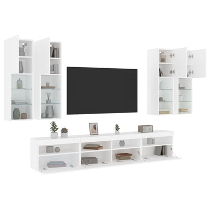 vidaXL 7 Piece TV Wall Cabinet Set with LED Lights White