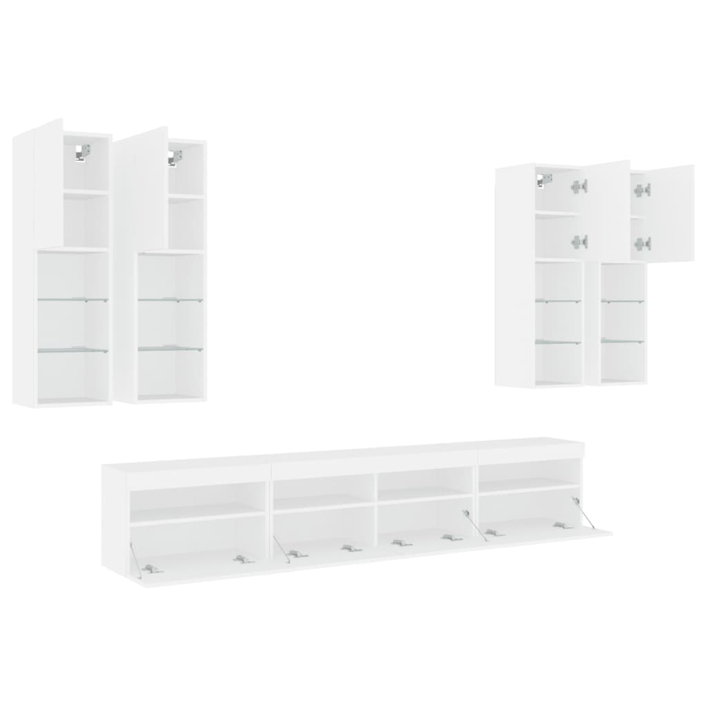 vidaXL 7 Piece TV Wall Cabinet Set with LED Lights White