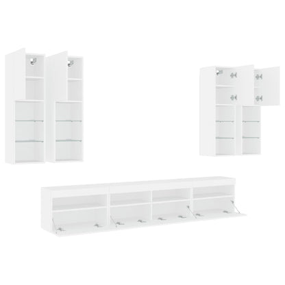 vidaXL 7 Piece TV Wall Cabinet Set with LED Lights White