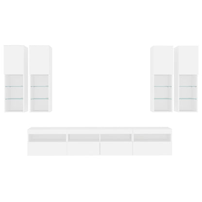 vidaXL 7 Piece TV Wall Cabinet Set with LED Lights White