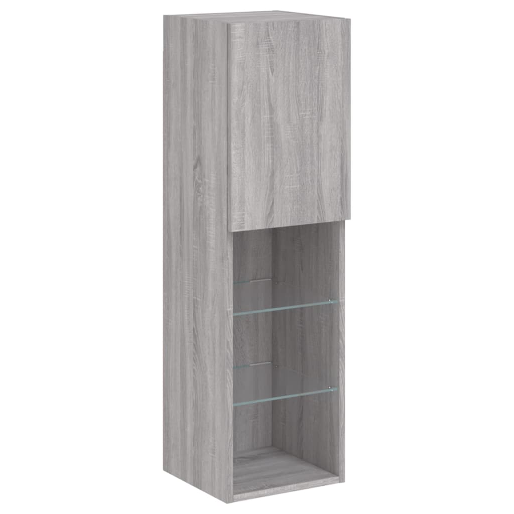 vidaXL 7 Piece TV Wall Cabinet Set with LED Lights Grey Sonoma