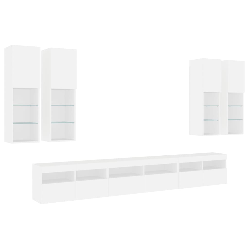 vidaXL 7 Piece TV Wall Cabinet Set with LED Lights White