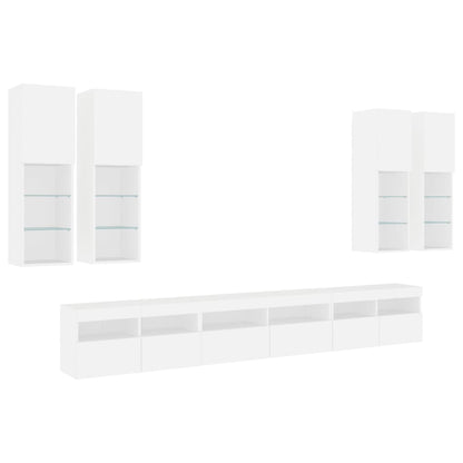 vidaXL 7 Piece TV Wall Cabinet Set with LED Lights White