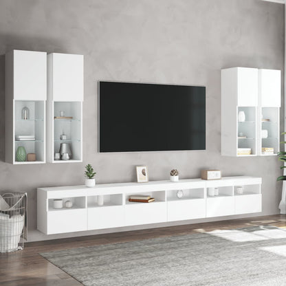 vidaXL 7 Piece TV Wall Cabinet Set with LED Lights White
