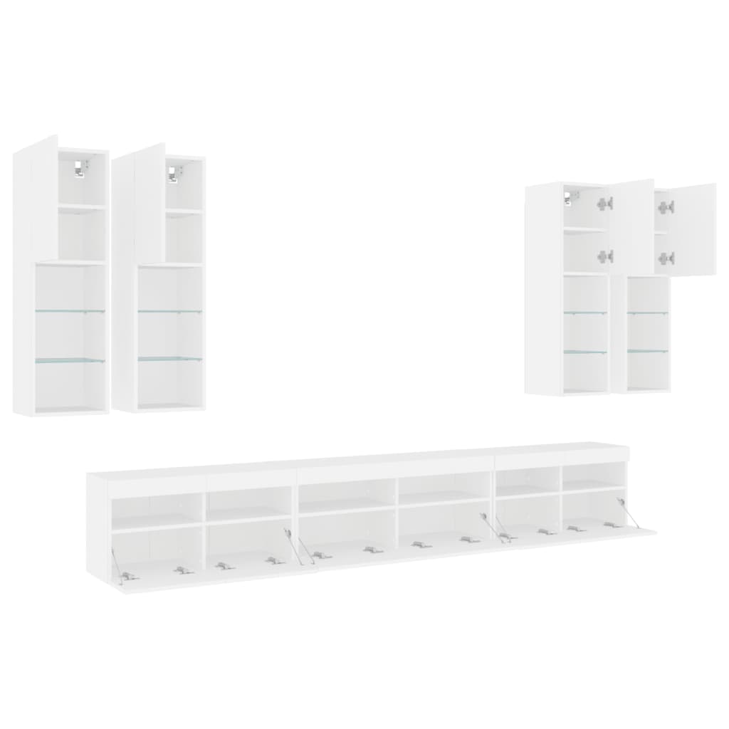 vidaXL 7 Piece TV Wall Cabinet Set with LED Lights White