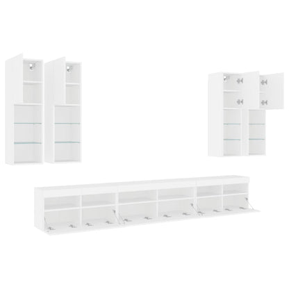 vidaXL 7 Piece TV Wall Cabinet Set with LED Lights White