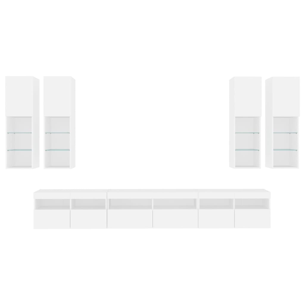 vidaXL 7 Piece TV Wall Cabinet Set with LED Lights White