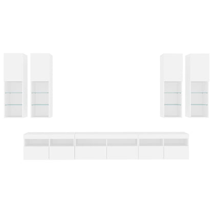 vidaXL 7 Piece TV Wall Cabinet Set with LED Lights White