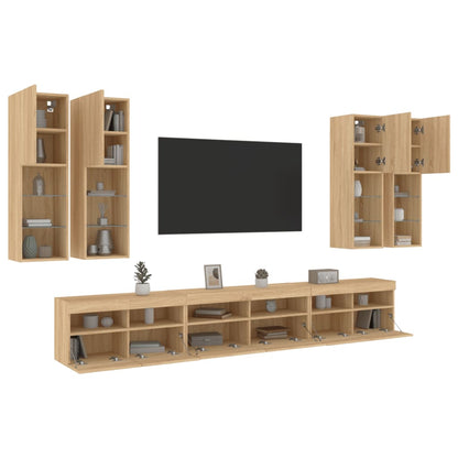 vidaXL 7 Piece TV Wall Cabinet Set with LED Lights Sonoma Oak
