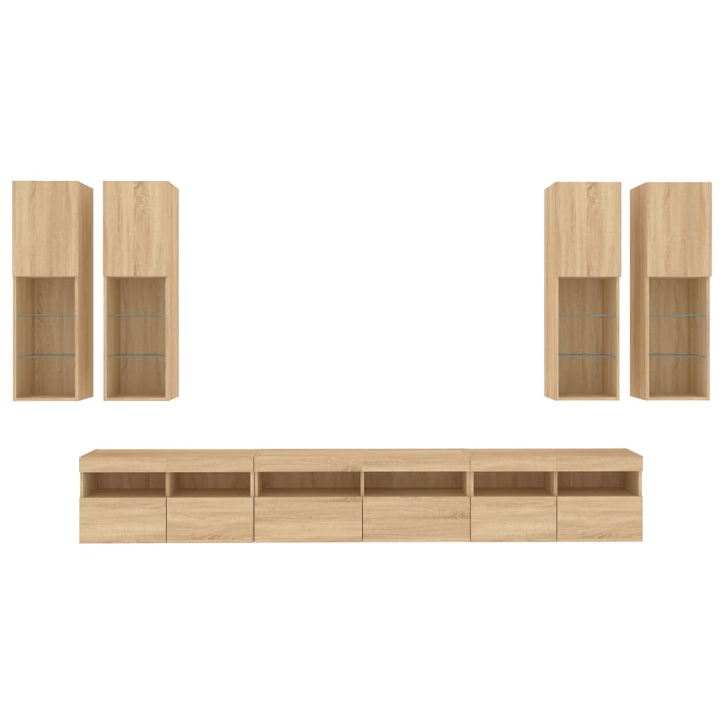 vidaXL 7 Piece TV Wall Cabinet Set with LED Lights Sonoma Oak