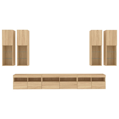 vidaXL 7 Piece TV Wall Cabinet Set with LED Lights Sonoma Oak