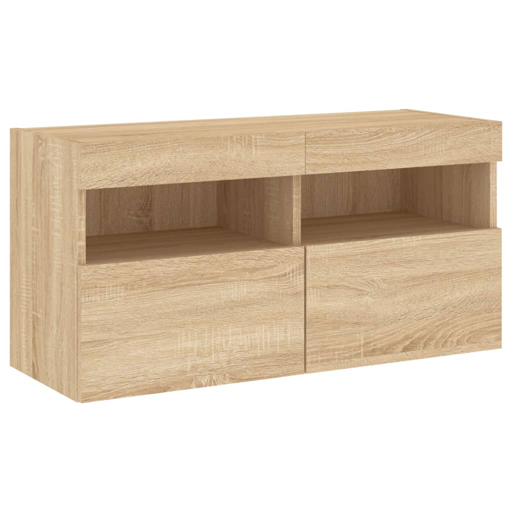vidaXL 7 Piece TV Wall Cabinet Set with LED Lights Sonoma Oak