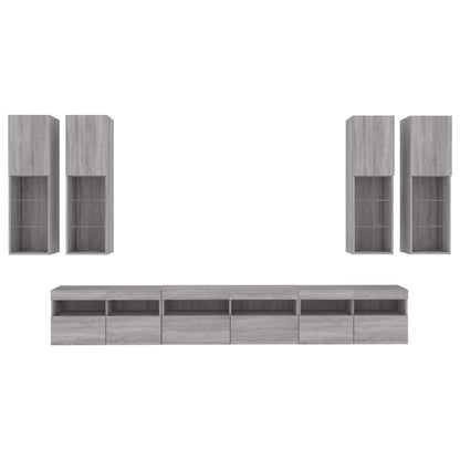vidaXL 7 Piece TV Wall Cabinet Set with LED Lights Grey Sonoma