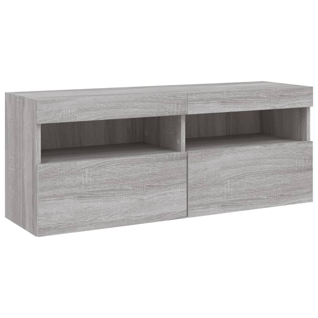 vidaXL 7 Piece TV Wall Cabinet Set with LED Lights Grey Sonoma