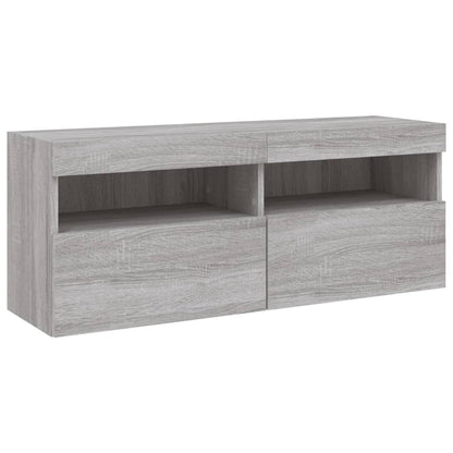 vidaXL 7 Piece TV Wall Cabinet Set with LED Lights Grey Sonoma