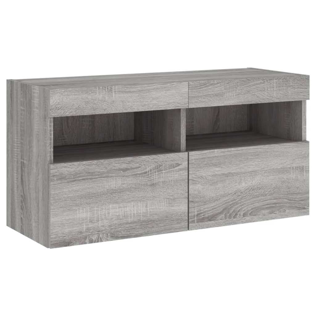 vidaXL 7 Piece TV Wall Cabinet Set with LED Lights Grey Sonoma