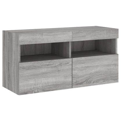 vidaXL 7 Piece TV Wall Cabinet Set with LED Lights Grey Sonoma