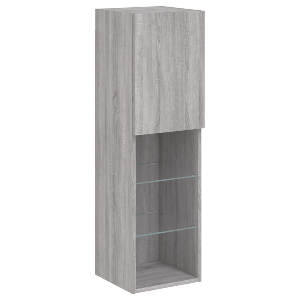 vidaXL 7 Piece TV Wall Cabinet Set with LED Lights Grey Sonoma