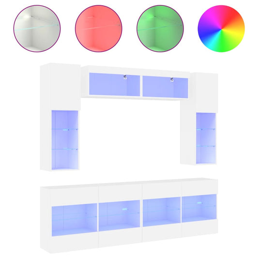 vidaXL 6 Piece TV Wall Cabinet Set with LED Lights White